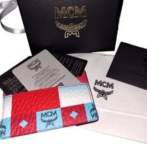 NIB MCM Blue & Red Checkered Unisex Card Holder NWT